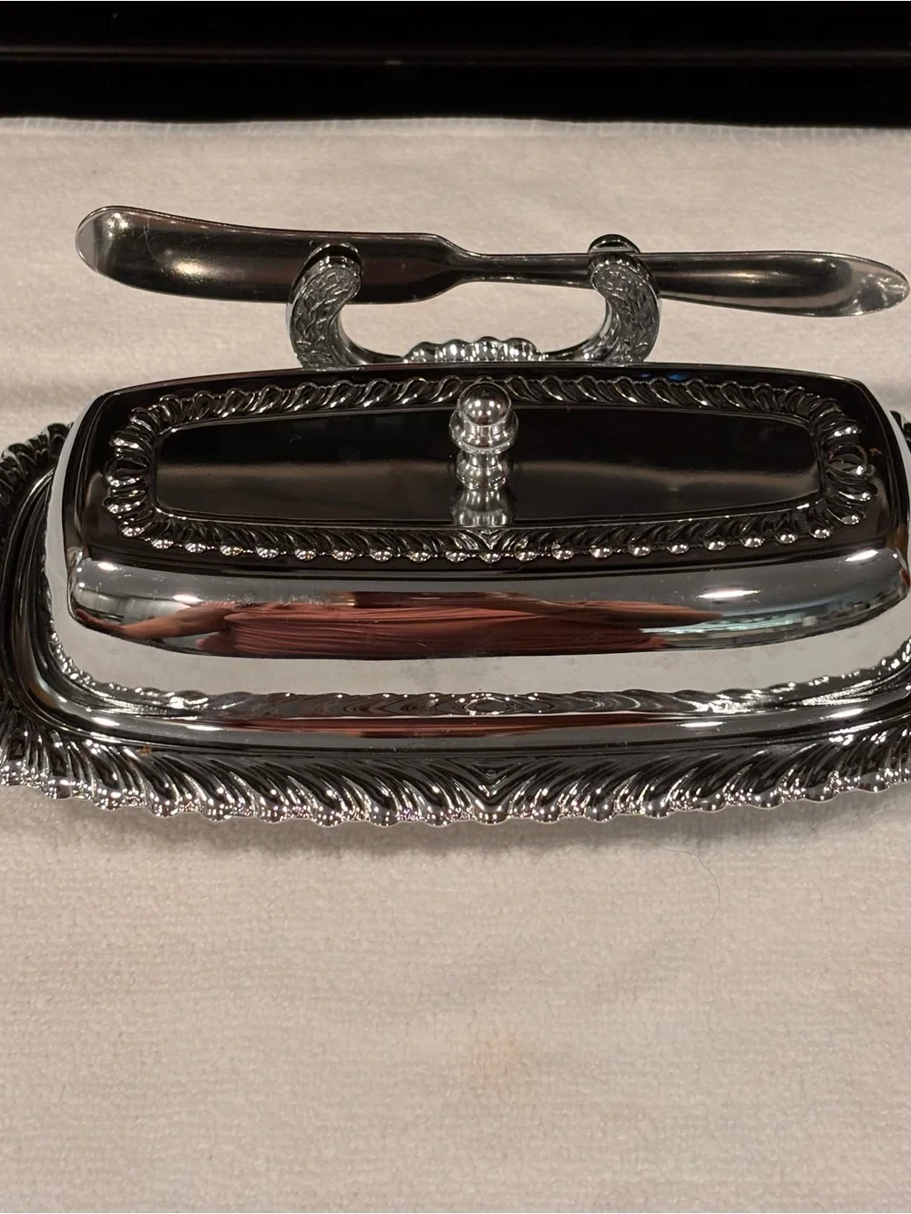 Irvinware vintage mid-century modern chrome-plated covered butter dish set